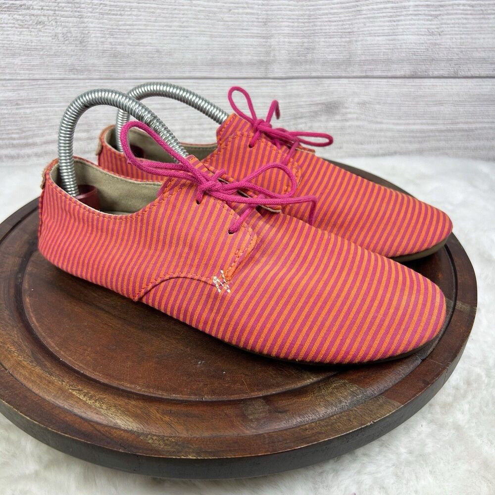 Sanuk Women's Bianca Stripes Print Canvas Oxford Flats Pink Orange Size 8 Boho
